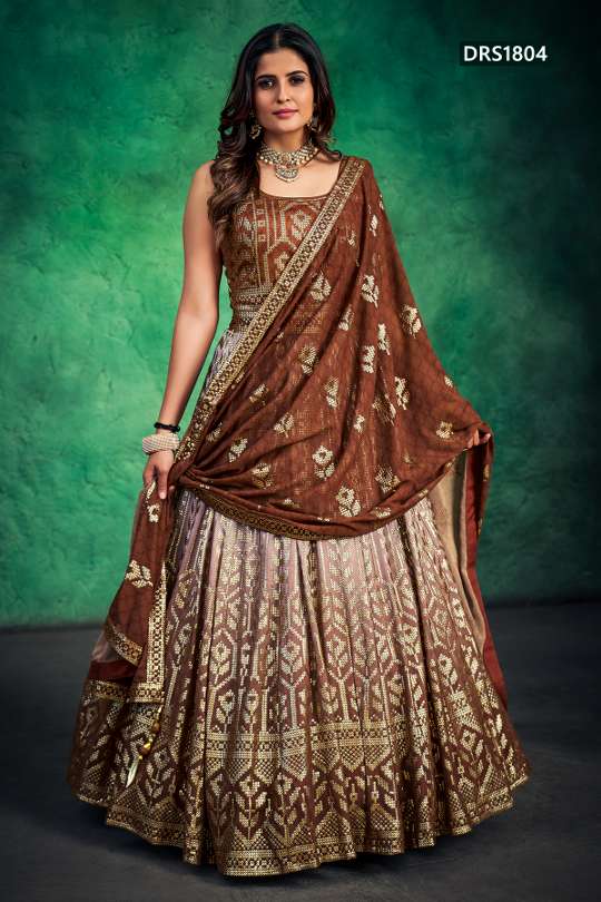 Copper Brown Georgette Sequins Anarkali Party Wear Gown