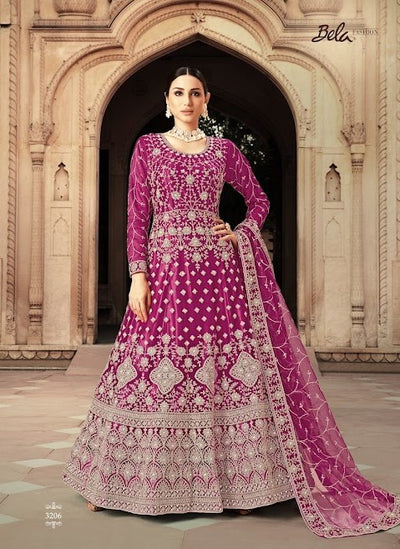 Magenta Embroidered Net Party Wear Anarkali Suit