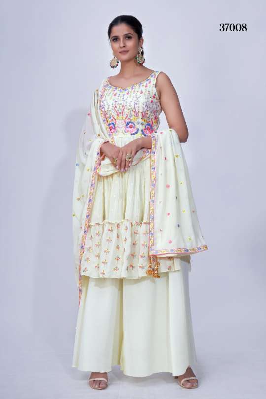Off White Embroidery Party Wear Salwar Kameez