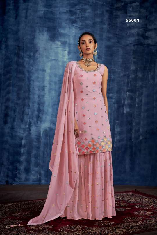 Pink Georgette Thread Readymade Salwar Kameez