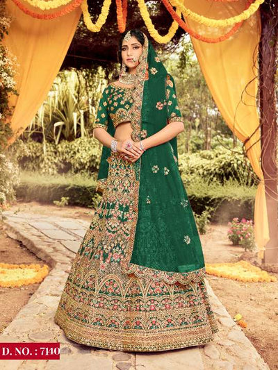 Heavy Work Raw Silk Material Bridal Wear Lehenga Choli With Net Dupatta
