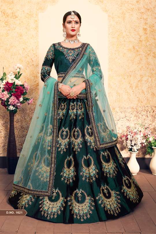 Green Colored With Heavy Design Lehenga Choli With Dupatta For Wedding Wear