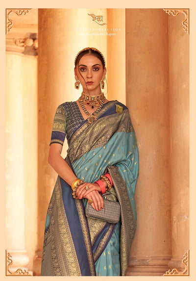 Aqua Blue exclusive wedding wear silk saree