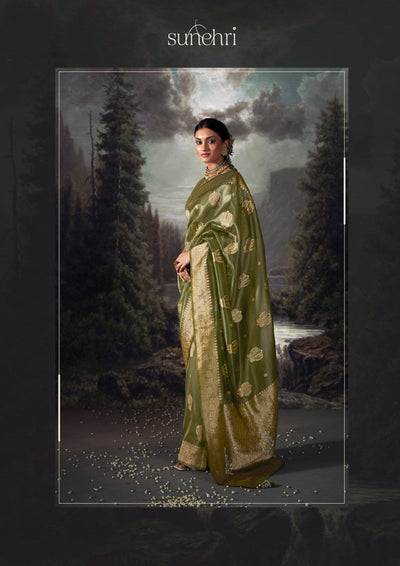 Mehendi Green Raat Rani Organza Designer Saree