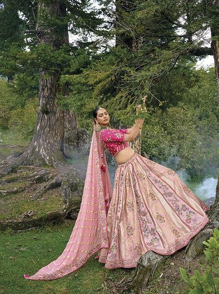 Pink Embroidered exclusive Bridal Wear Lehenga Choli
