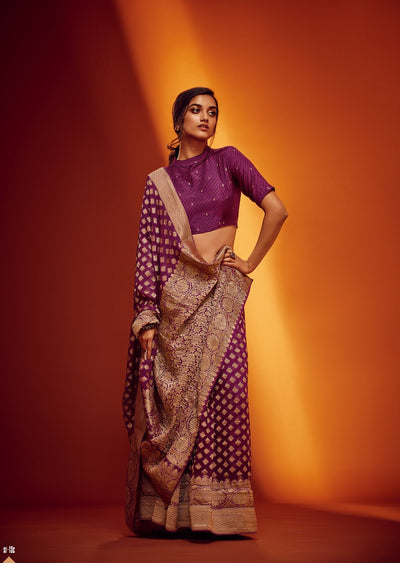 Georgette Festive Saree in Purple and Violet with Weaving work