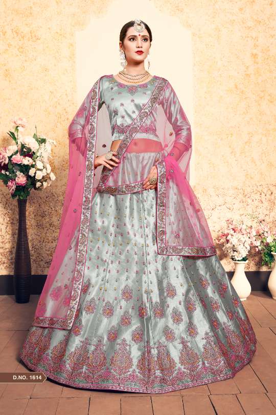 Authentic Grey Color Embroidery Work Party Wear Lehenga Choli