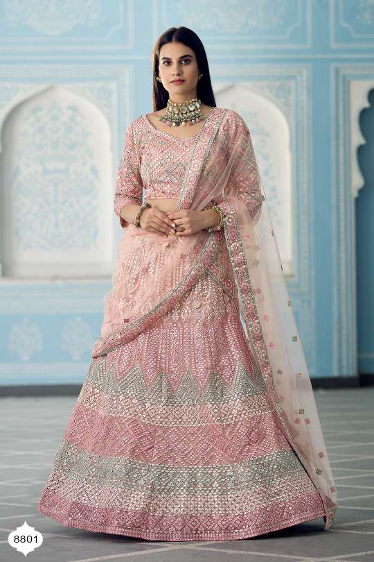Pink Embroidered Kalidar Lehenga Choli Set with Dupatta