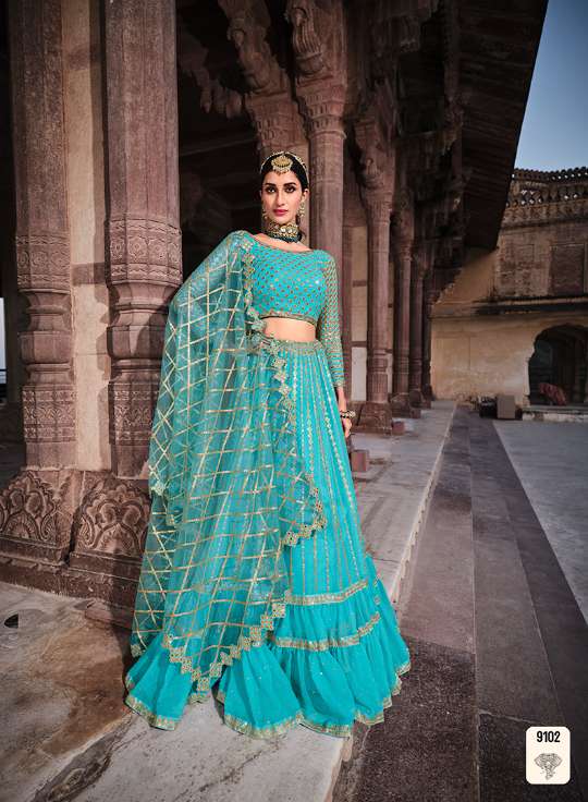 Blue Color Georgette Material With Sequins Work Lehenga Choli