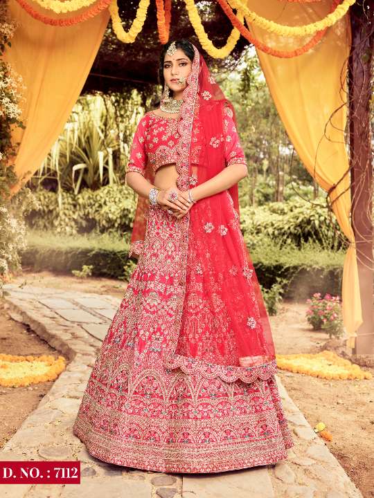 Red Raw Silk Heavy Designer Bridal Wear Lehenga Choli
