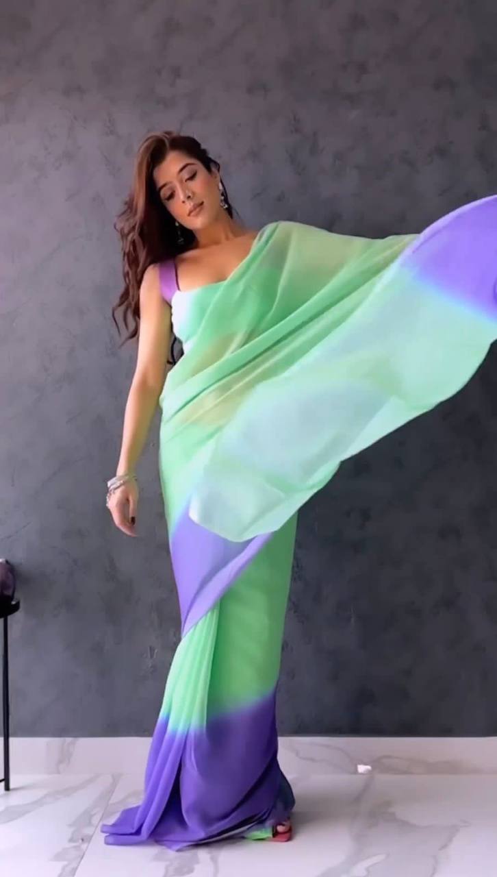 Sea Green and Purple Exclusive Alia Inspired Designer Bollywood Saree
