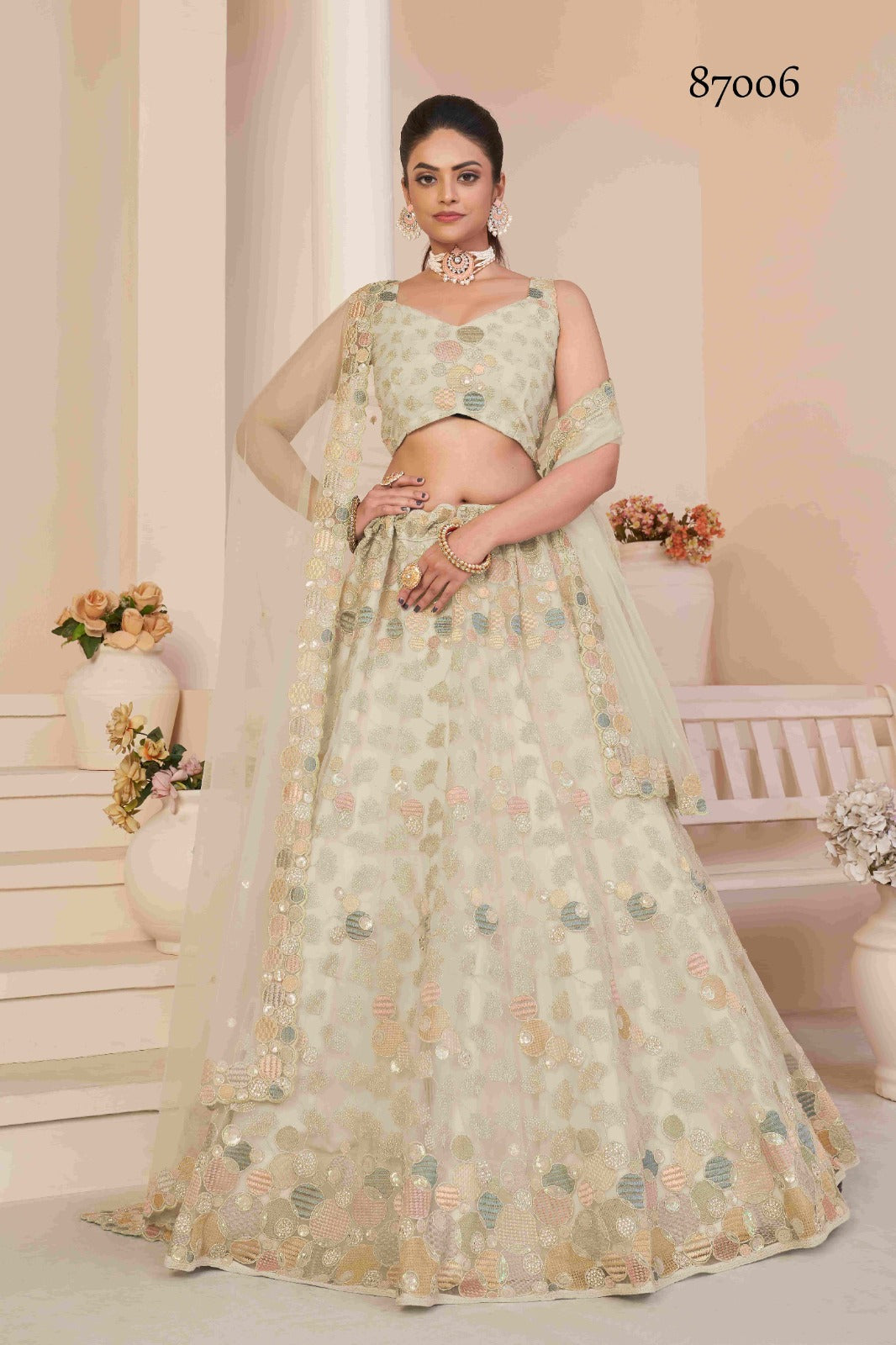 SKY BLUE COLOR THREAD & SEQUINS EMBROIDERED SEMI STITCHED LEHENGA CHOLI FOR BRIDE
