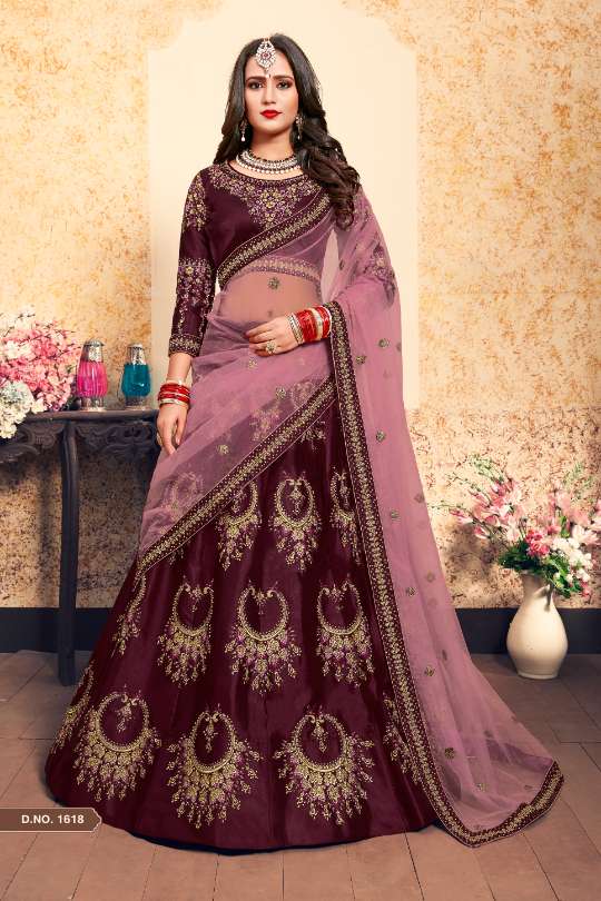 Maroon Colored With Heavy Design Lehenga Choli With Dupatta For Wedding Wear