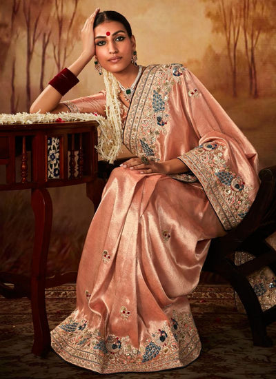 Kanjivaram Silk Designer Saree In Peach