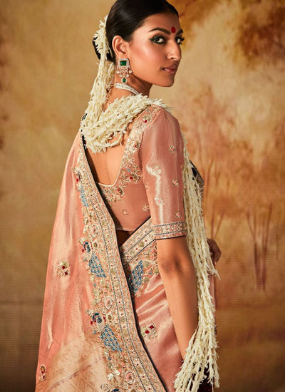 Kanjivaram Silk Designer Saree In Peach