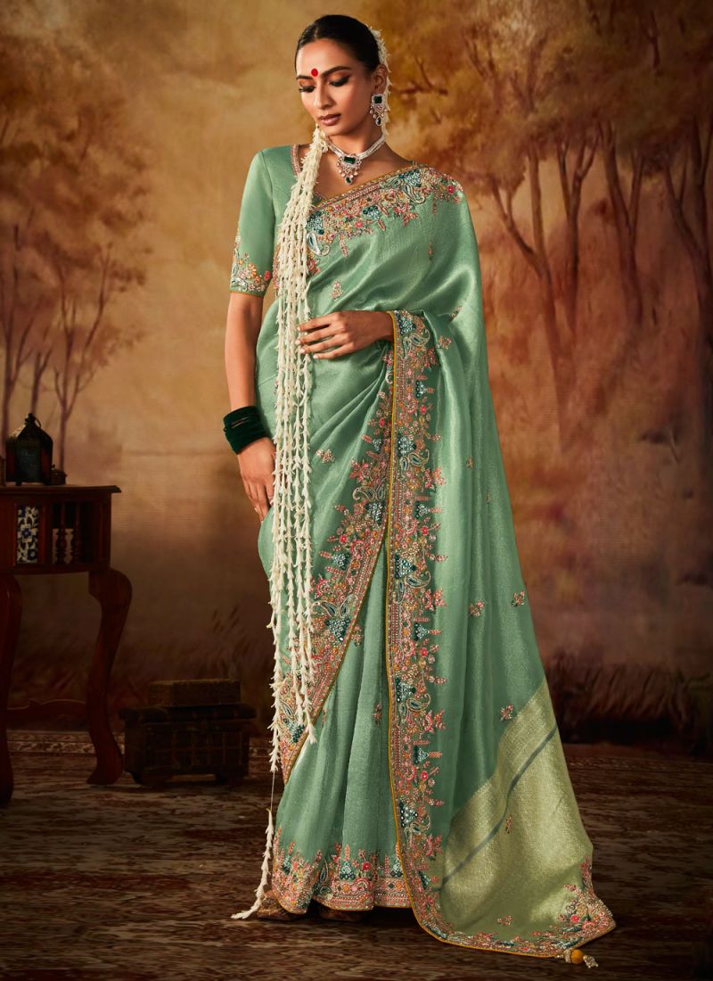 Kanjivaram Silk Sea Green Weaving Classic Saree
