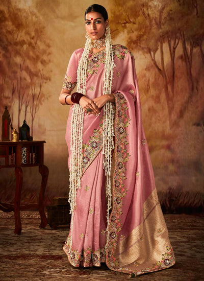 Pink Color Kanjivaram Silk Weaving Trendy Saree