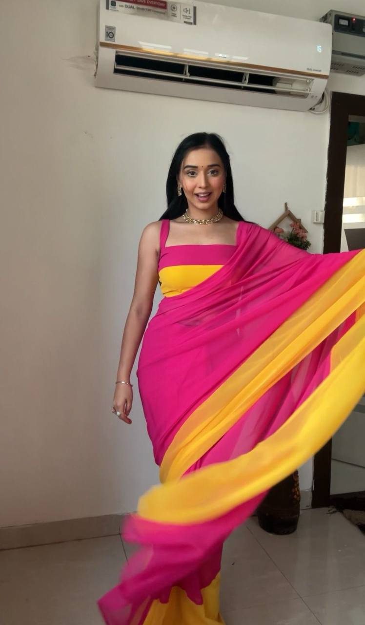 Pink And Yellow Exclusive Alia Inspired Designer Bollywood Saree
