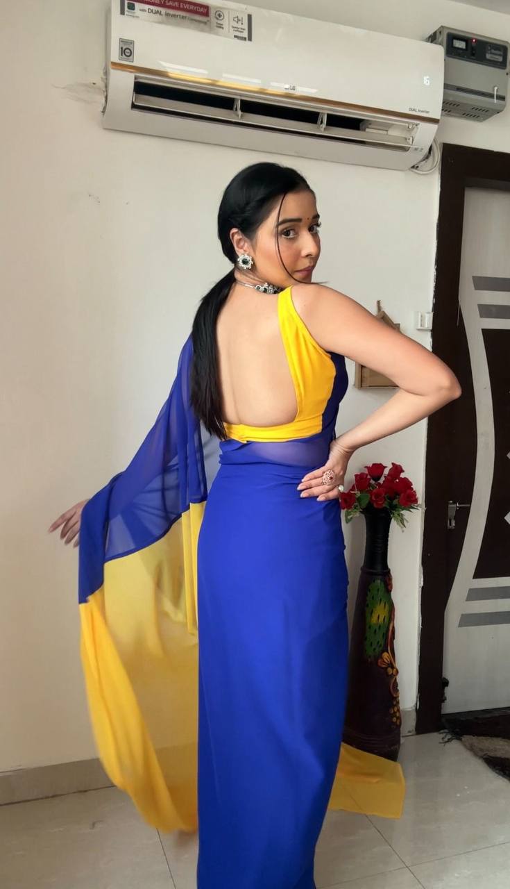Blue And Yellow Exclusive Alia Inspired Designer Bollywood Saree