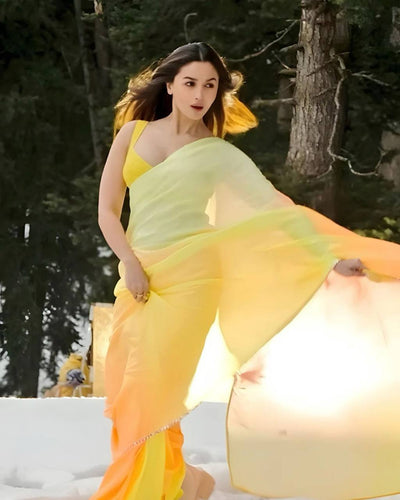 Yellow and Orange Exclusive Alia Inspired Designer Bollywood Saree