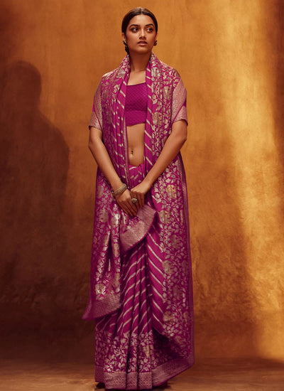 Pink Woven Work Viscose Designer Sari