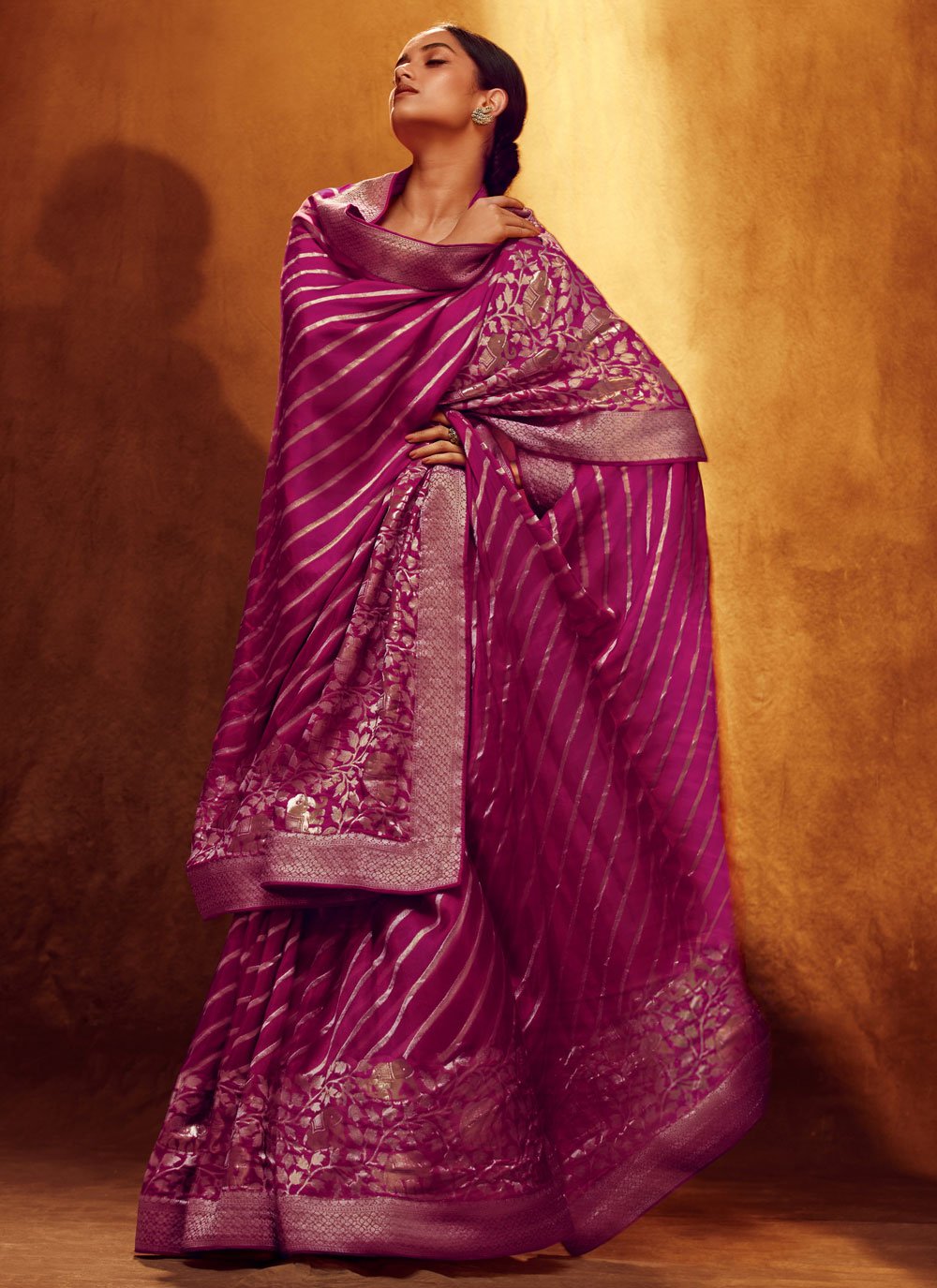 Pink Woven Work Viscose Designer Sari