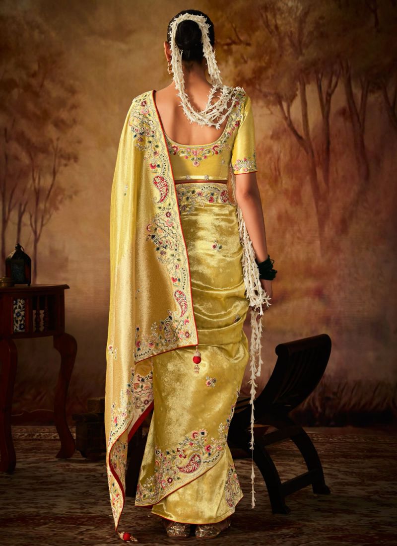 Yellow Color Art Silk Embroidered Classic Saree