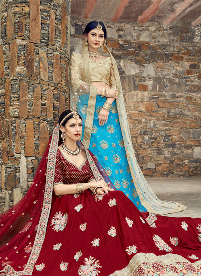 Sky Blue Silk Wedding Wear Lehenga Choli