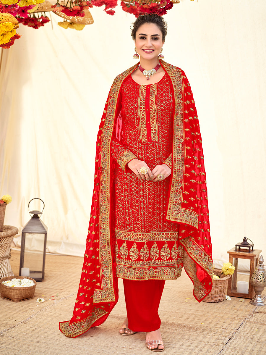 Red Designer Georgette Salwar Suit