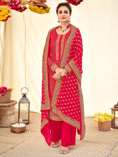 Reddish Pink Designer Georgette Salwar Suit