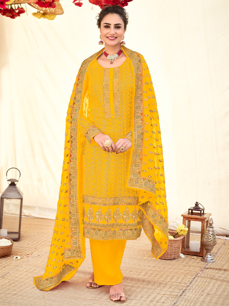Lemon Yellow Designer Georgette Salwar Suit
