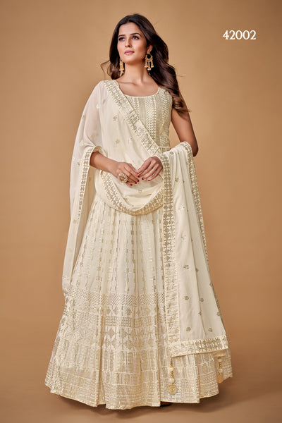 White Georgette Anarkali with sequins work