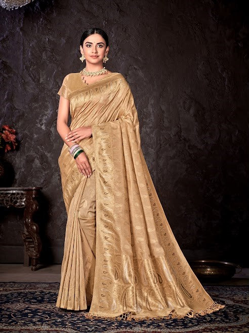 Golden Banarsi Silk with Self Brasso Border Saree