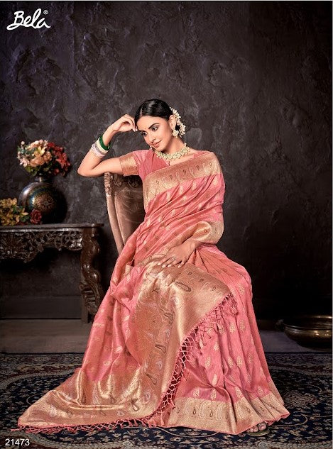 Pink Banarsi Silk with Self Brasso Border Saree