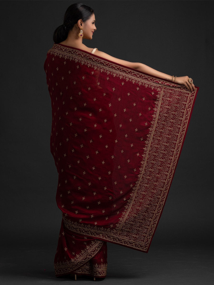 Maroon Color Art Silk Base Designer Saree With Sequins & Dori Work