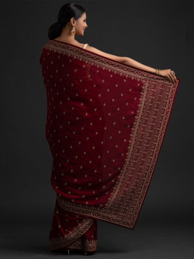 Maroon Color Art Silk Base Designer Saree With Sequins & Dori Work