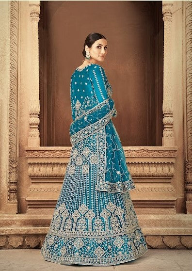 Sky Blue Net long Anarkali suit with Embroidery Salwar