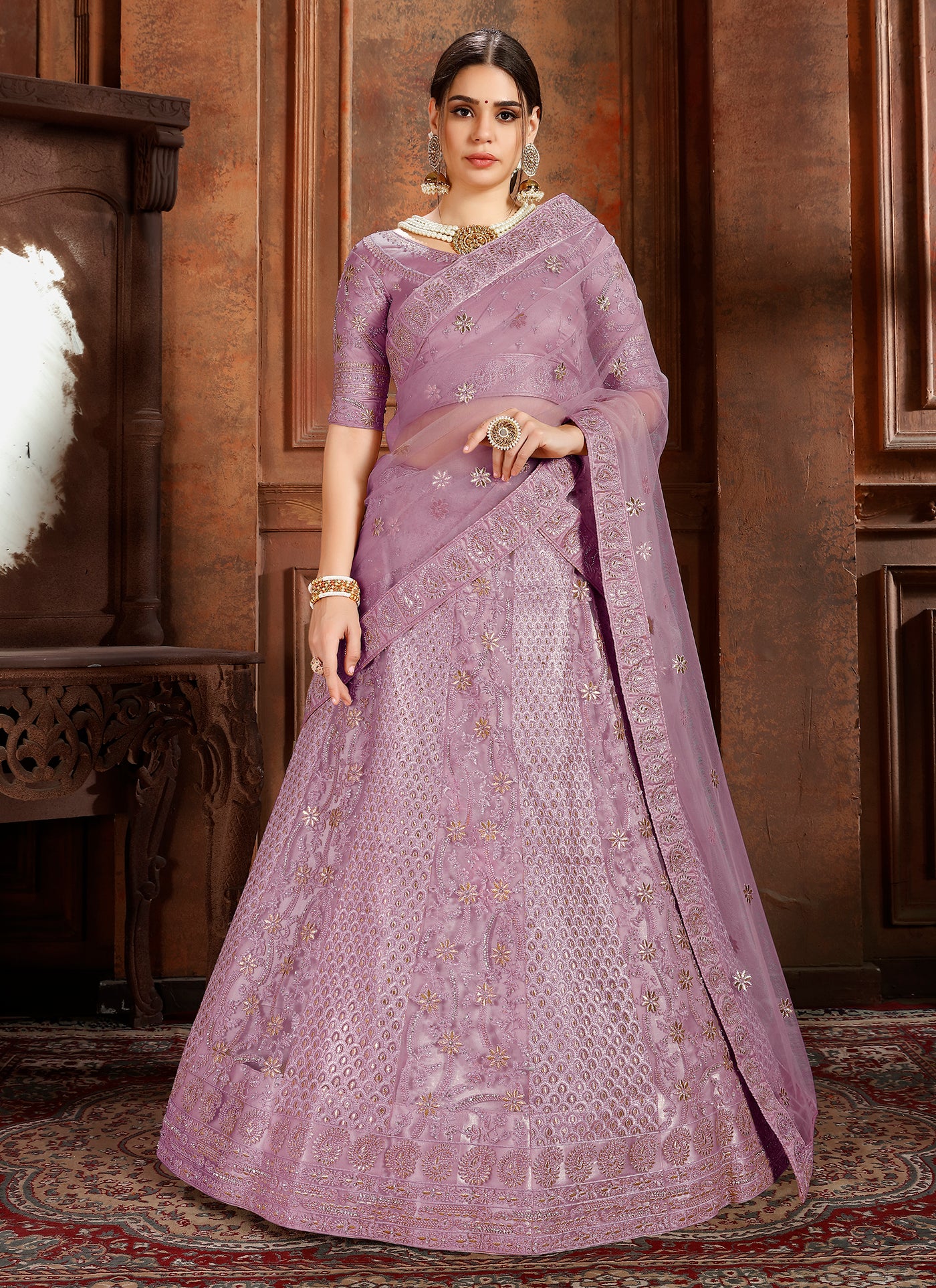 Purple Soft Net Heavy Designer With Thread Work Lehenga Choli For Wedding Wear