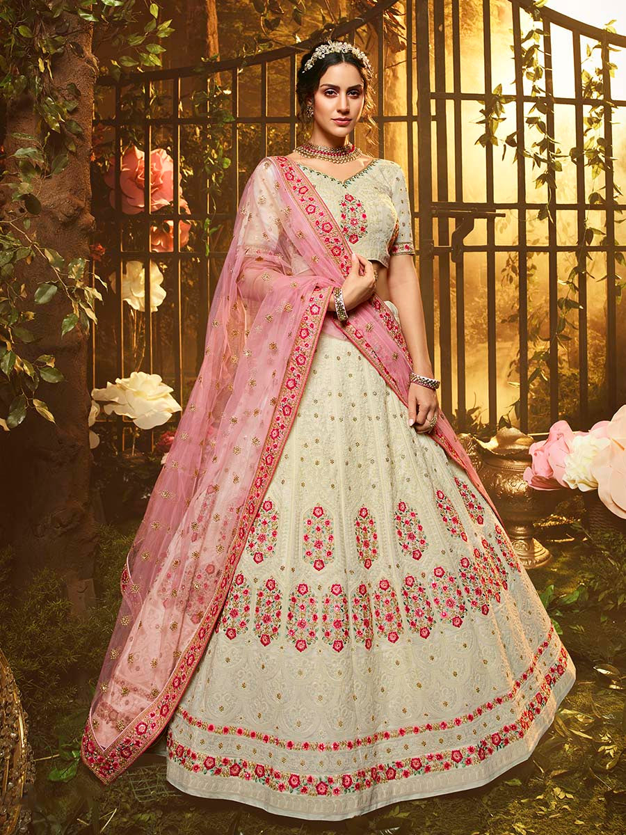 Off White Embroidery Wedding Wear and Party Wear Lehenga Choli