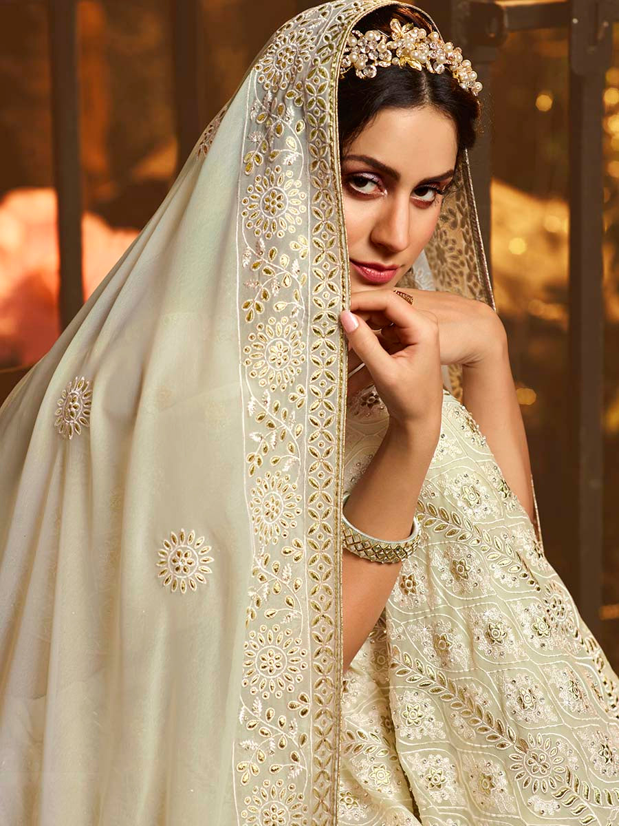 White Full Embroidery Wedding Wear Lehenga Choli
