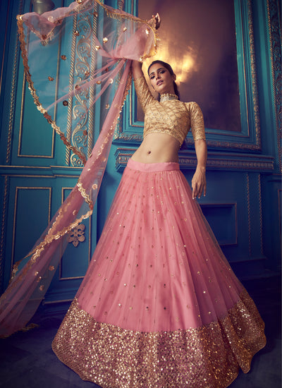 Pink Soft Net Wedding Wear Lehenga Choli
