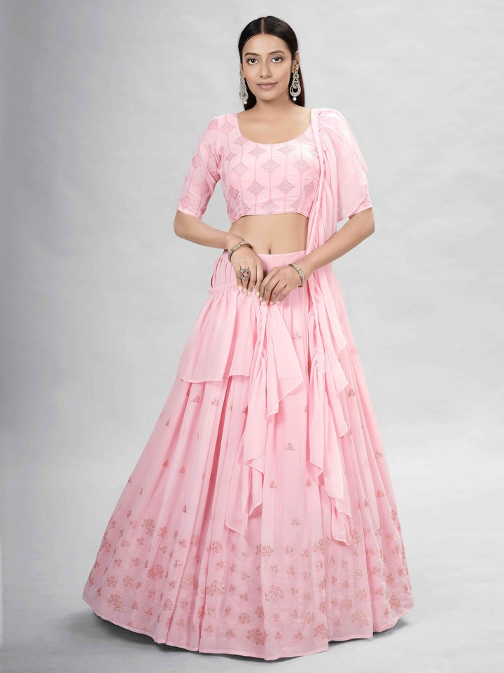 Baby Pink Georgette thread sequins Lehenga Choli