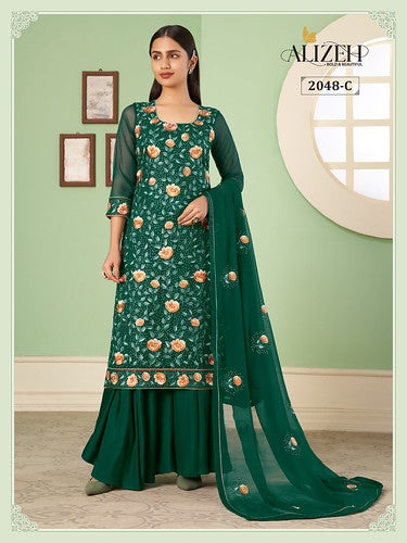 Green Sequins Embroidery Georgette Function Wear Sharara Suit
