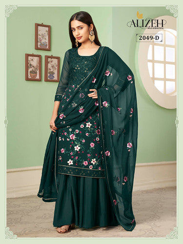 Green Thread Embroidery Georgette Party Wear Palazzo Suit