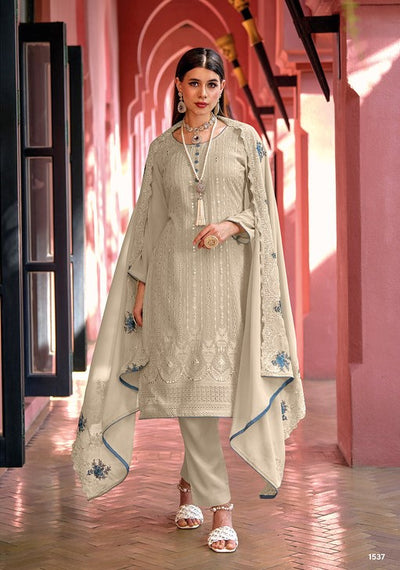Grey GEORGETTE WITH HEAVY EMBROIDERY & DIAMOND WORK