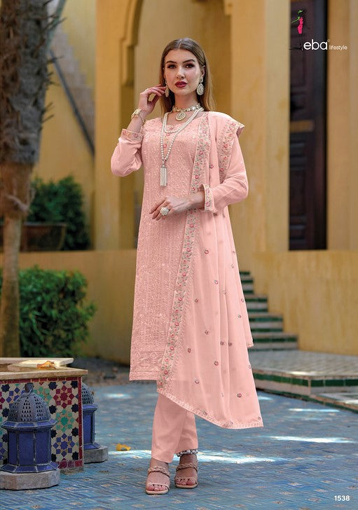 Pink GEORGETTE WITH HEAVY EMBROIDERY & DIAMOND WORK