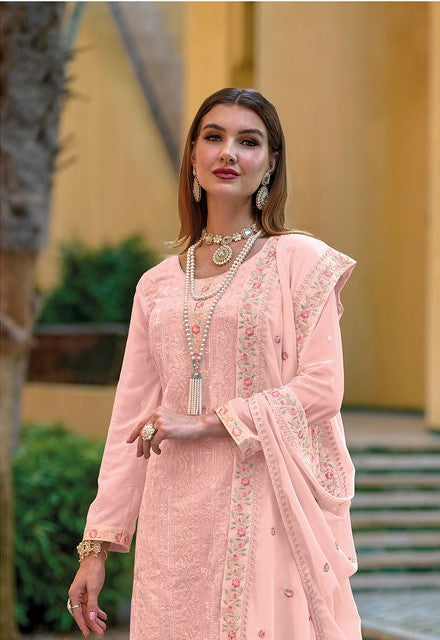 Pink GEORGETTE WITH HEAVY EMBROIDERY & DIAMOND WORK