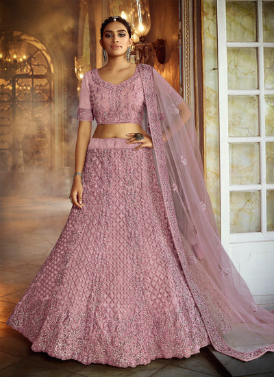 Dust Pink Soft net Bridal Wear Lehenga Choli