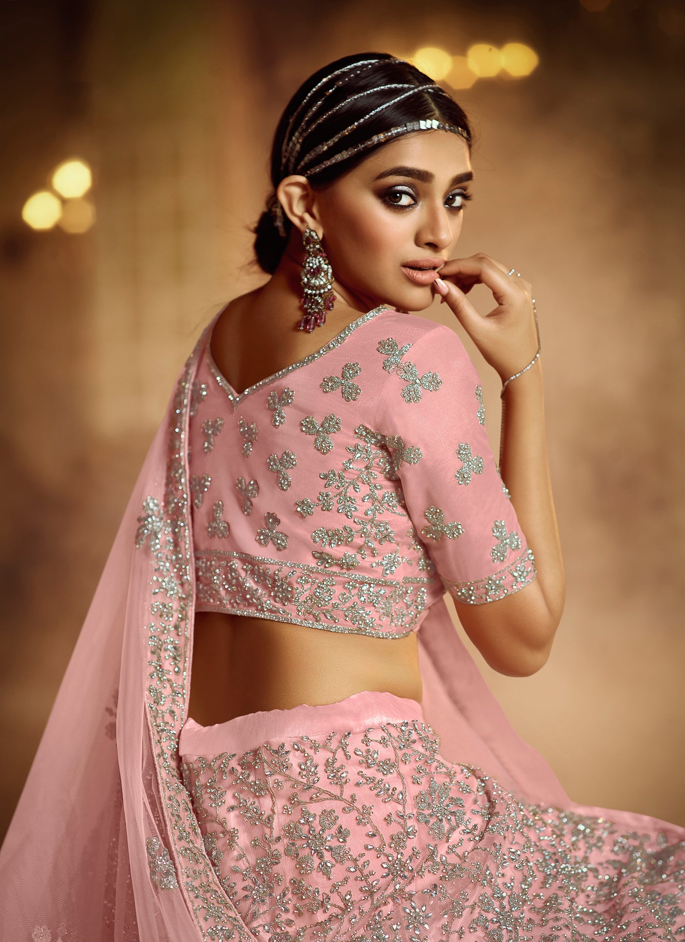 Light Pink Soft net Bridal Wear Lehenga Choli