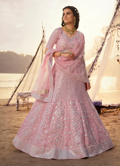 Light Pink Organza Wedding Lehenga Choli